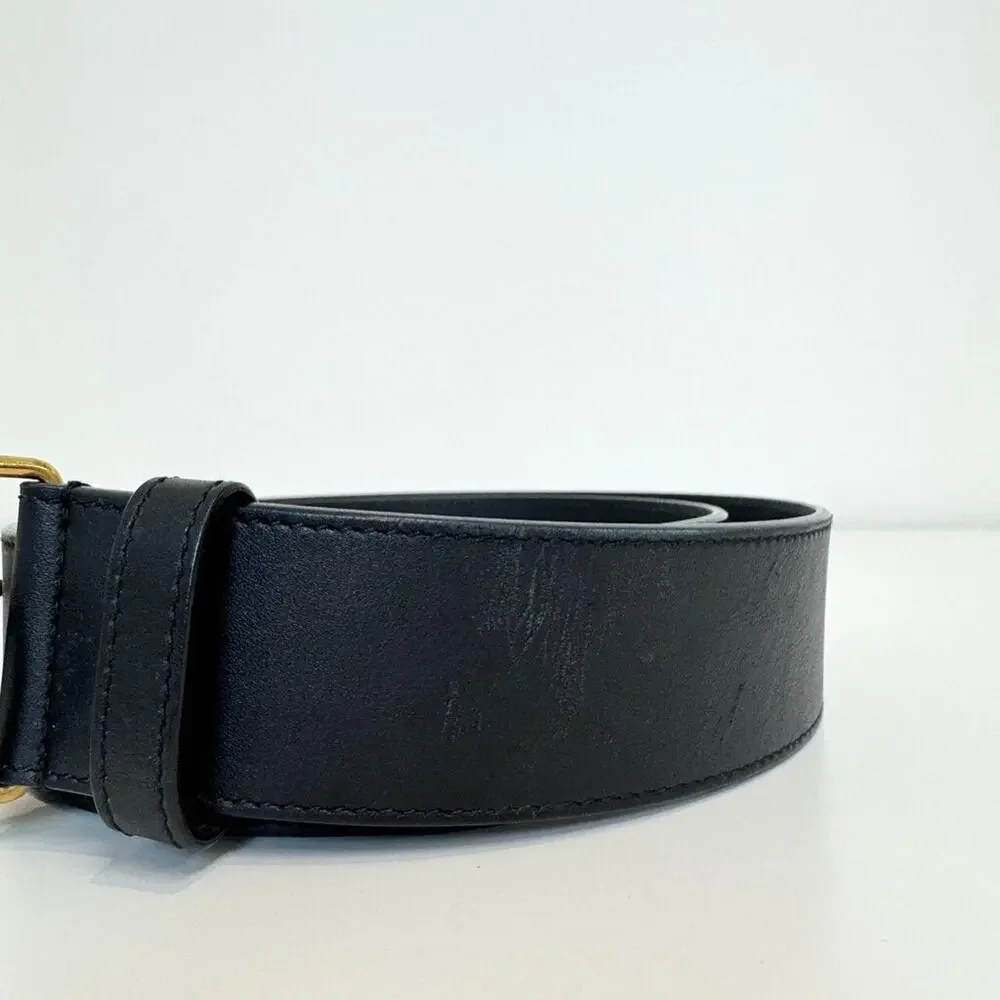 GUCCI Black Leather Gold GG Belt Marmont Wide With Box Size 85 34